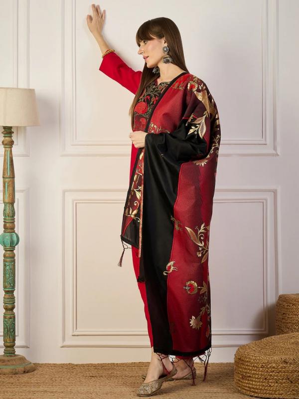 VP 9722 R Cotton Silk Blend Kurta Set With Jacquard Woven Meenakari Dupatta